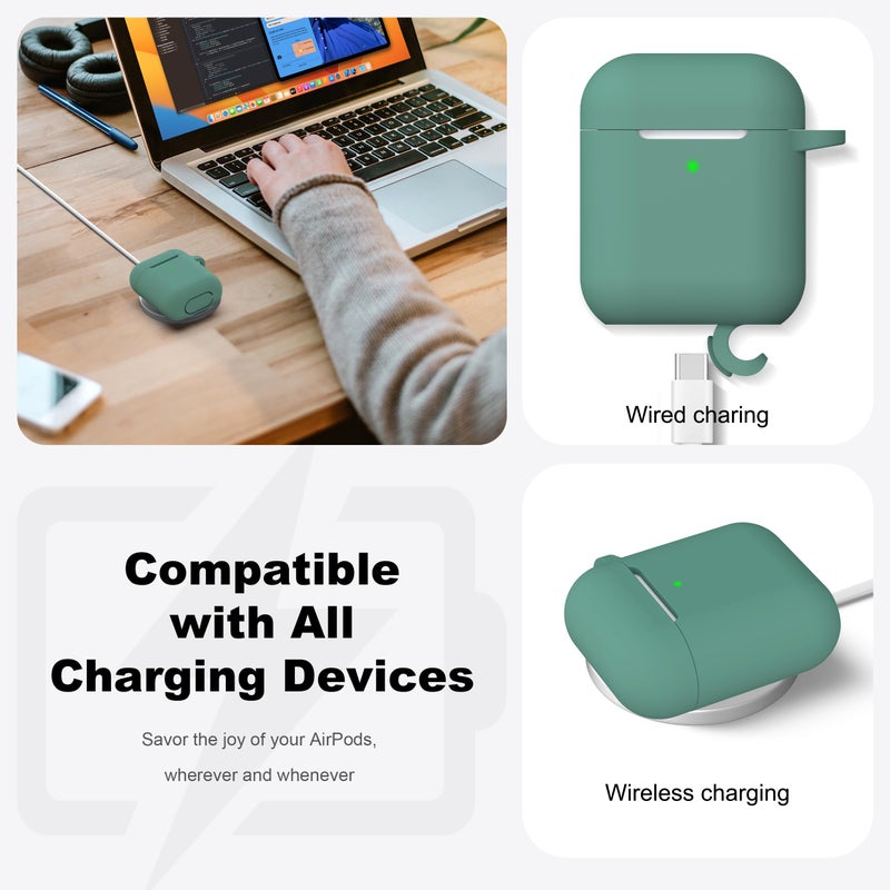 R-fun Compatible with AirPods Case Cover, Soft Silicone Protective Cover with Keychain for Women Men Compatible with Apple AirPods 2nd 1st Generation Charging Case, Front LED Visible,Pine Green - Image 4
